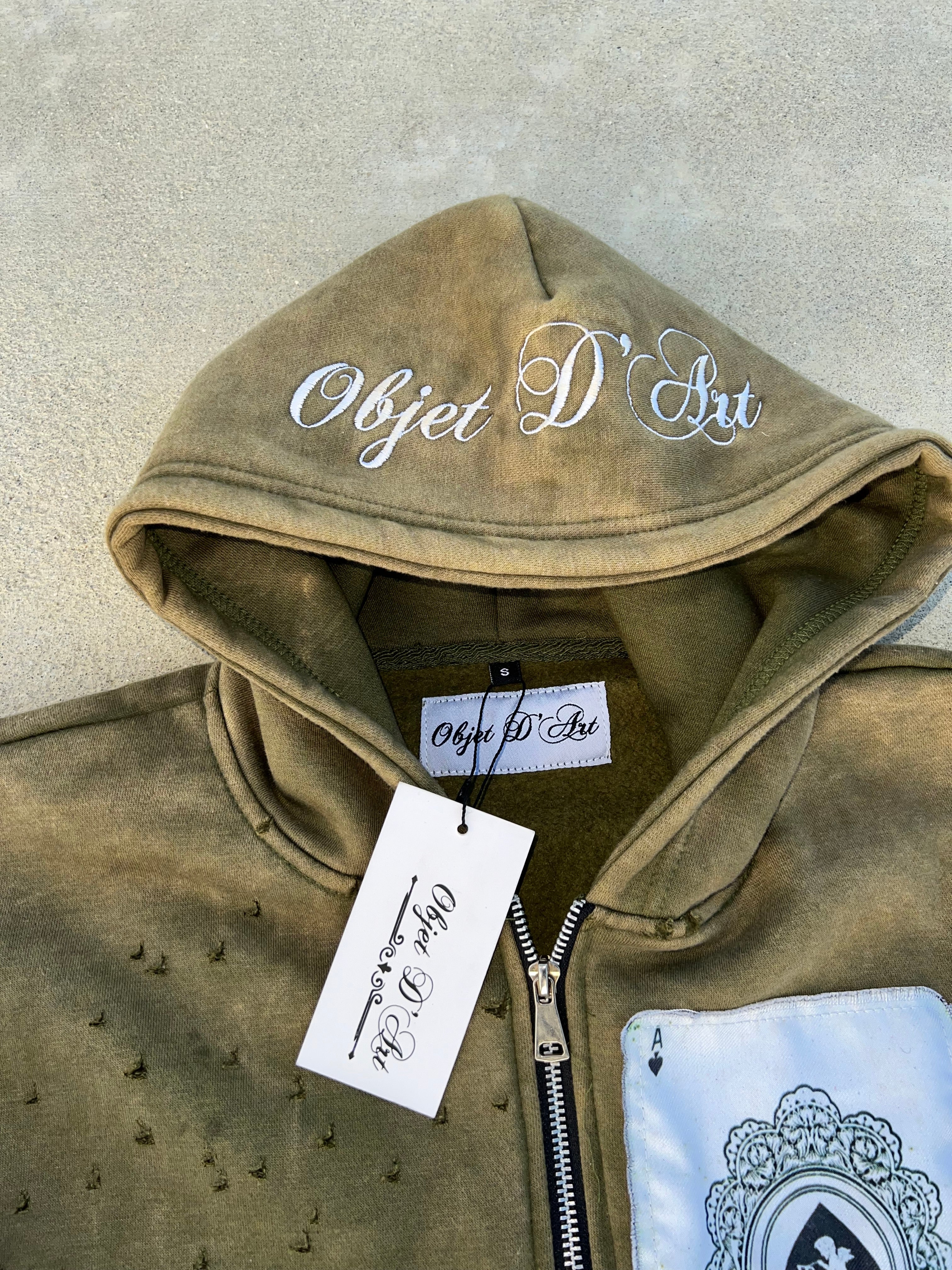 OLIVE GREEN "SPADES OF D'ART” ARTISTRY ZIP-UP HOODIE