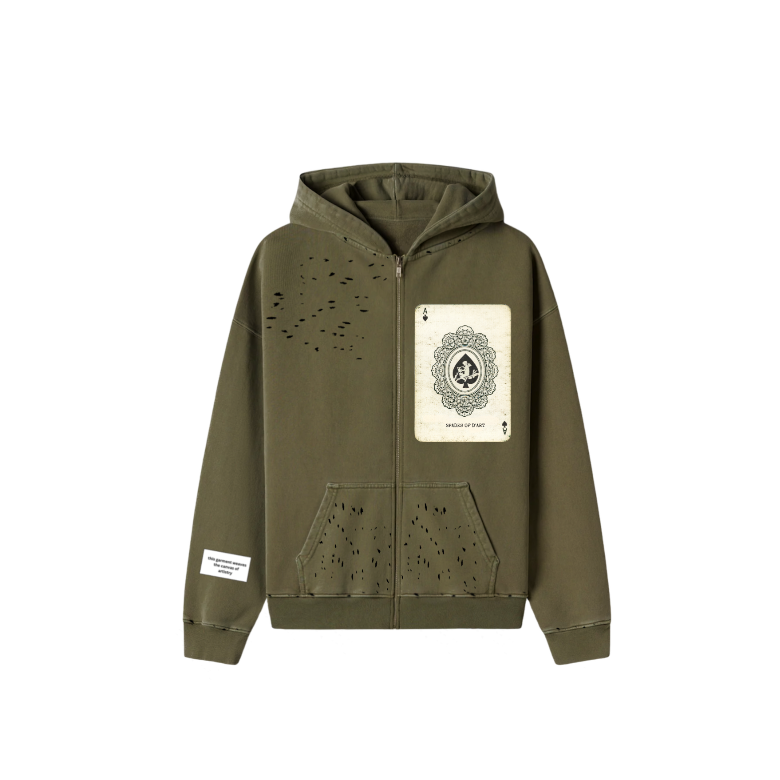 OLIVE GREEN "SPADES OF D'ART” ARTISTRY ZIP-UP HOODIE