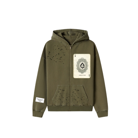 OLIVE GREEN "SPADES OF D'ART” ARTISTRY ZIP-UP HOODIE