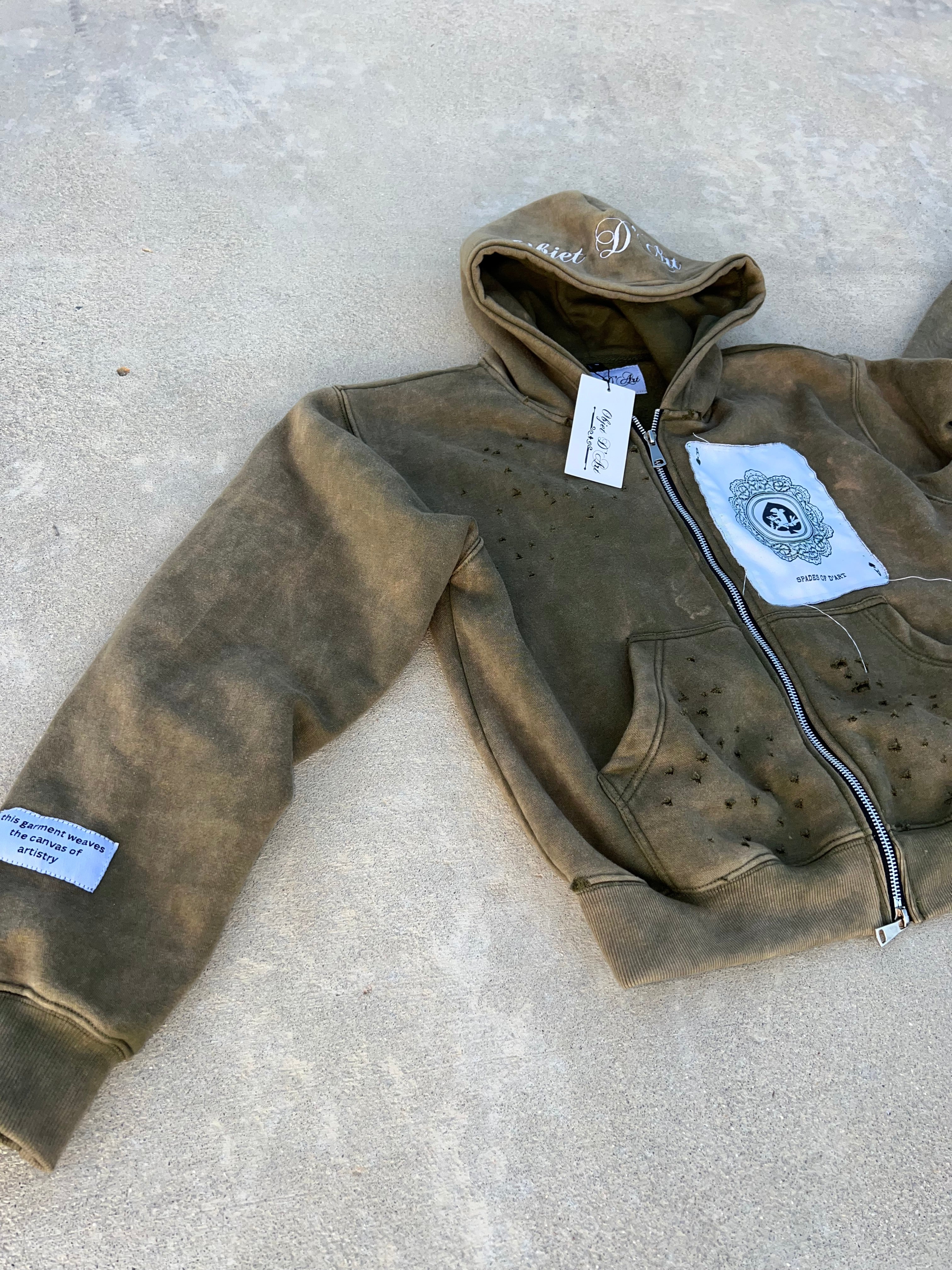 OLIVE GREEN "SPADES OF D'ART” ARTISTRY ZIP-UP HOODIE